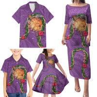 Hawaii Pikake and Maile Lei Family Matching Puletasi and Hawaiian Shirt Honu Polynesian Pattern Pink Color