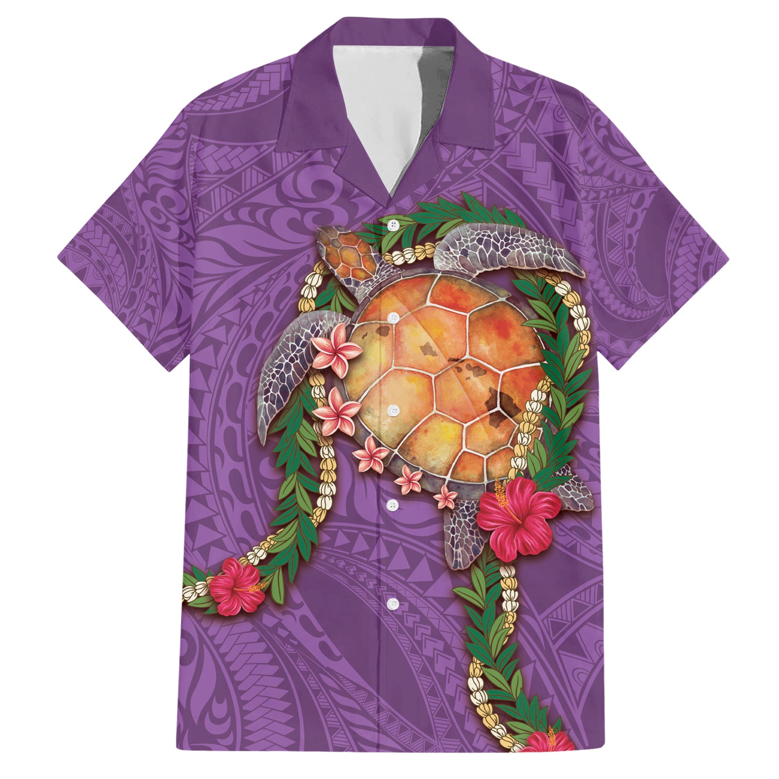 Hawaii Pikake and Maile Lei Hawaiian Shirt Honu Polynesian Pattern Pink Color