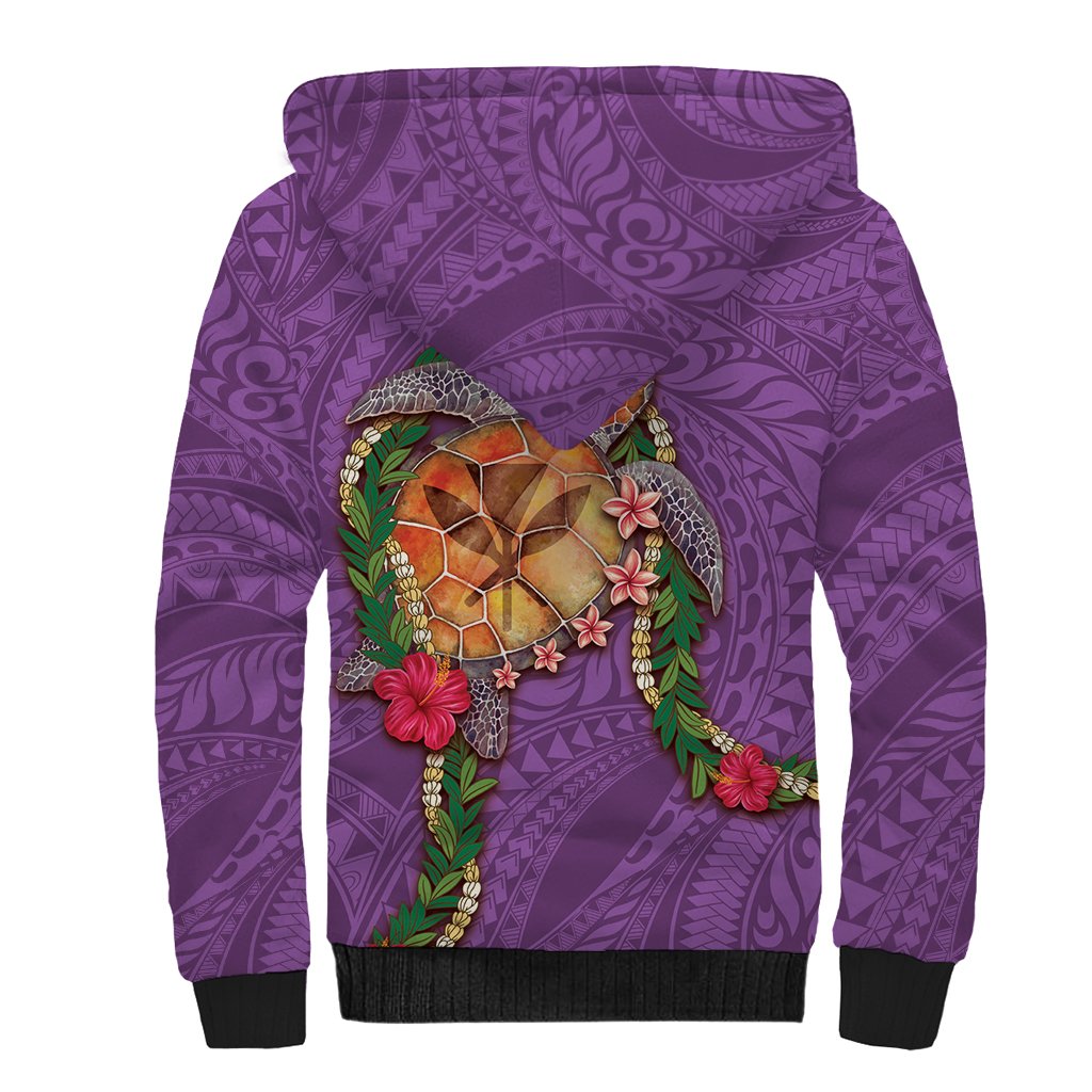 Hawaii Pikake and Maile Lei Sherpa Hoodie Honu Polynesian Pattern Pink Color