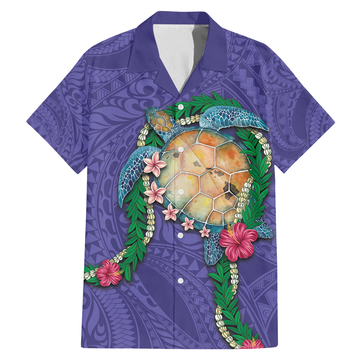 Hawaii Pikake and Maile Lei Family Matching Mermaid Dress and Hawaiian Shirt Honu Polynesian Pattern Purple Color