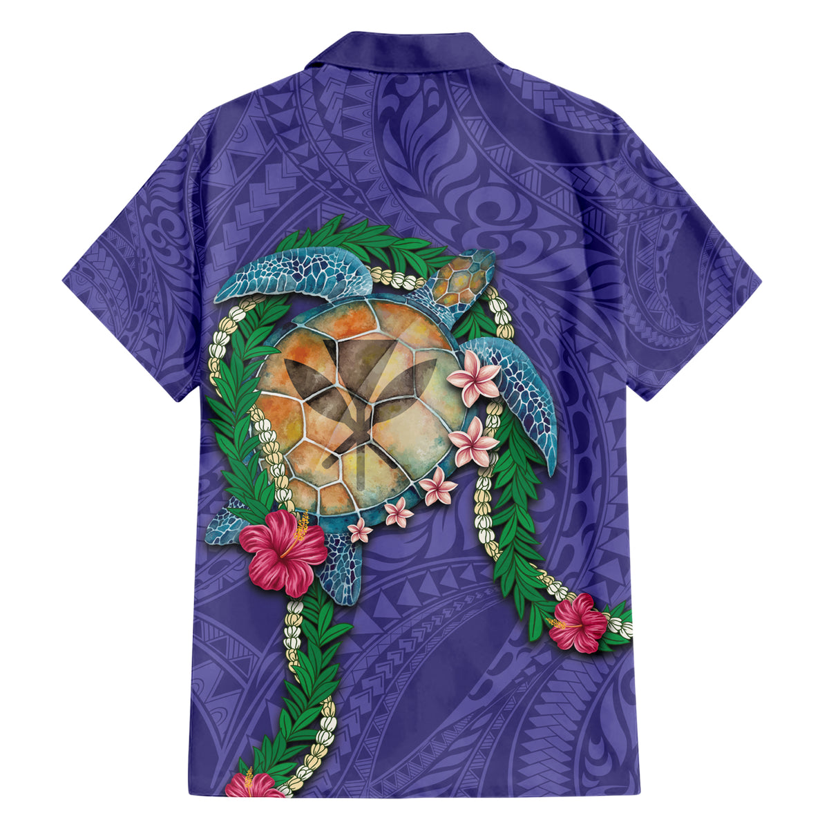 Hawaii Pikake and Maile Lei Family Matching Short Sleeve Bodycon Dress and Hawaiian Shirt Honu Polynesian Pattern Purple Color