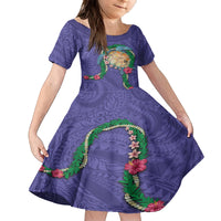 Hawaii Pikake and Maile Lei Family Matching Tank Maxi Dress and Hawaiian Shirt Honu Polynesian Pattern Purple Color LT03 Daughter's Dress Purple - Polynesian Pride