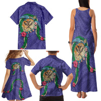 Hawaii Pikake and Maile Lei Family Matching Tank Maxi Dress and Hawaiian Shirt Honu Polynesian Pattern Purple Color LT03 - Polynesian Pride