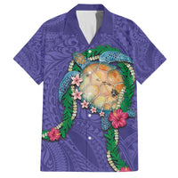 Hawaii Pikake and Maile Lei Family Matching Tank Maxi Dress and Hawaiian Shirt Honu Polynesian Pattern Purple Color LT03 Dad's Shirt - Short Sleeve Purple - Polynesian Pride