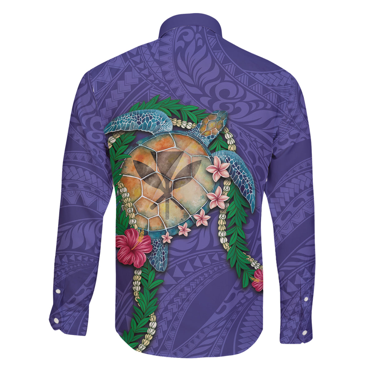 Hawaii Pikake and Maile Lei Family Matching Tank Maxi Dress and Hawaiian Shirt Honu Polynesian Pattern Purple Color LT03 - Polynesian Pride
