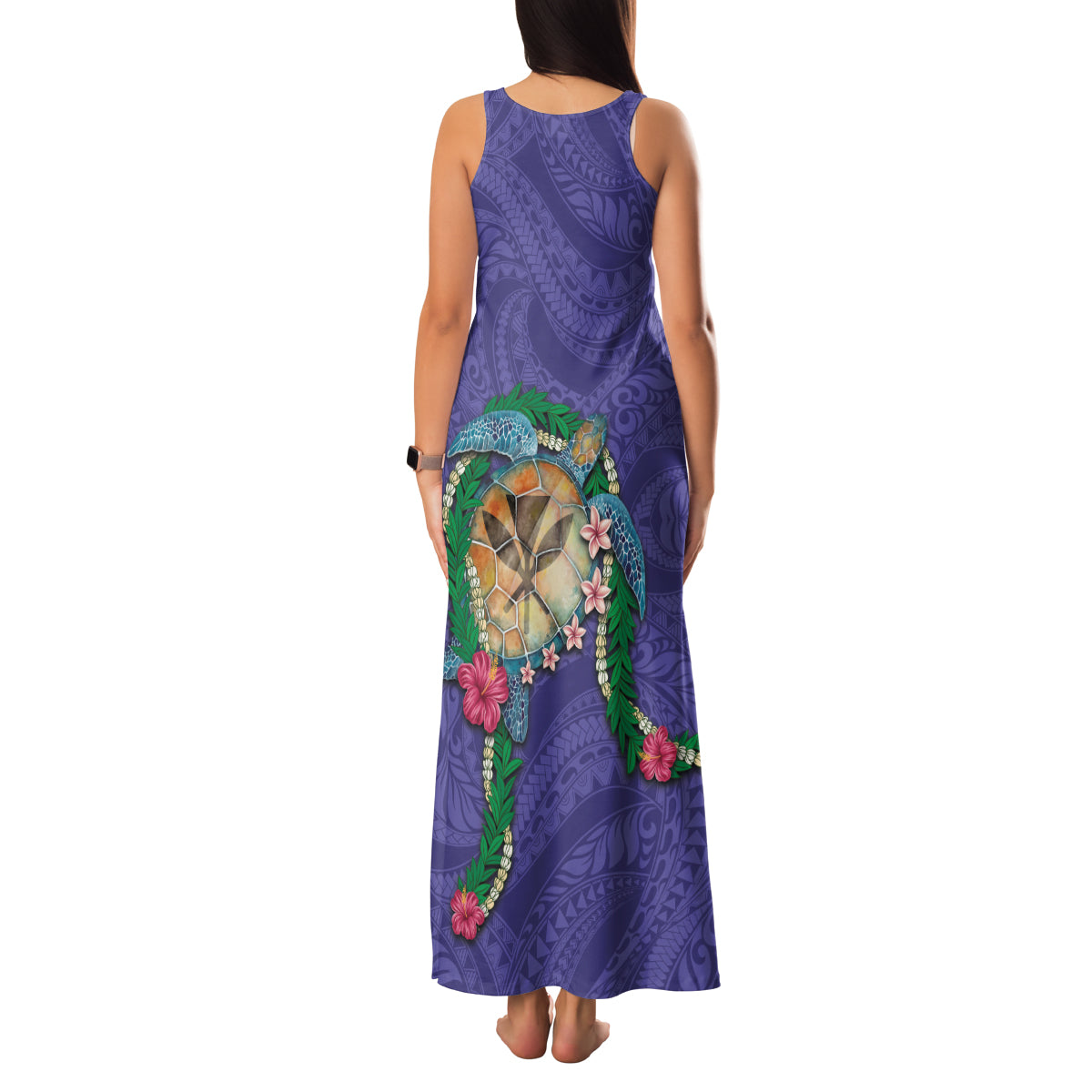 Hawaii Pikake and Maile Lei Family Matching Tank Maxi Dress and Hawaiian Shirt Honu Polynesian Pattern Purple Color LT03 - Polynesian Pride