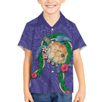 Hawaii Pikake and Maile Lei Family Matching Tank Maxi Dress and Hawaiian Shirt Honu Polynesian Pattern Purple Color LT03 Son's Shirt Purple - Polynesian Pride