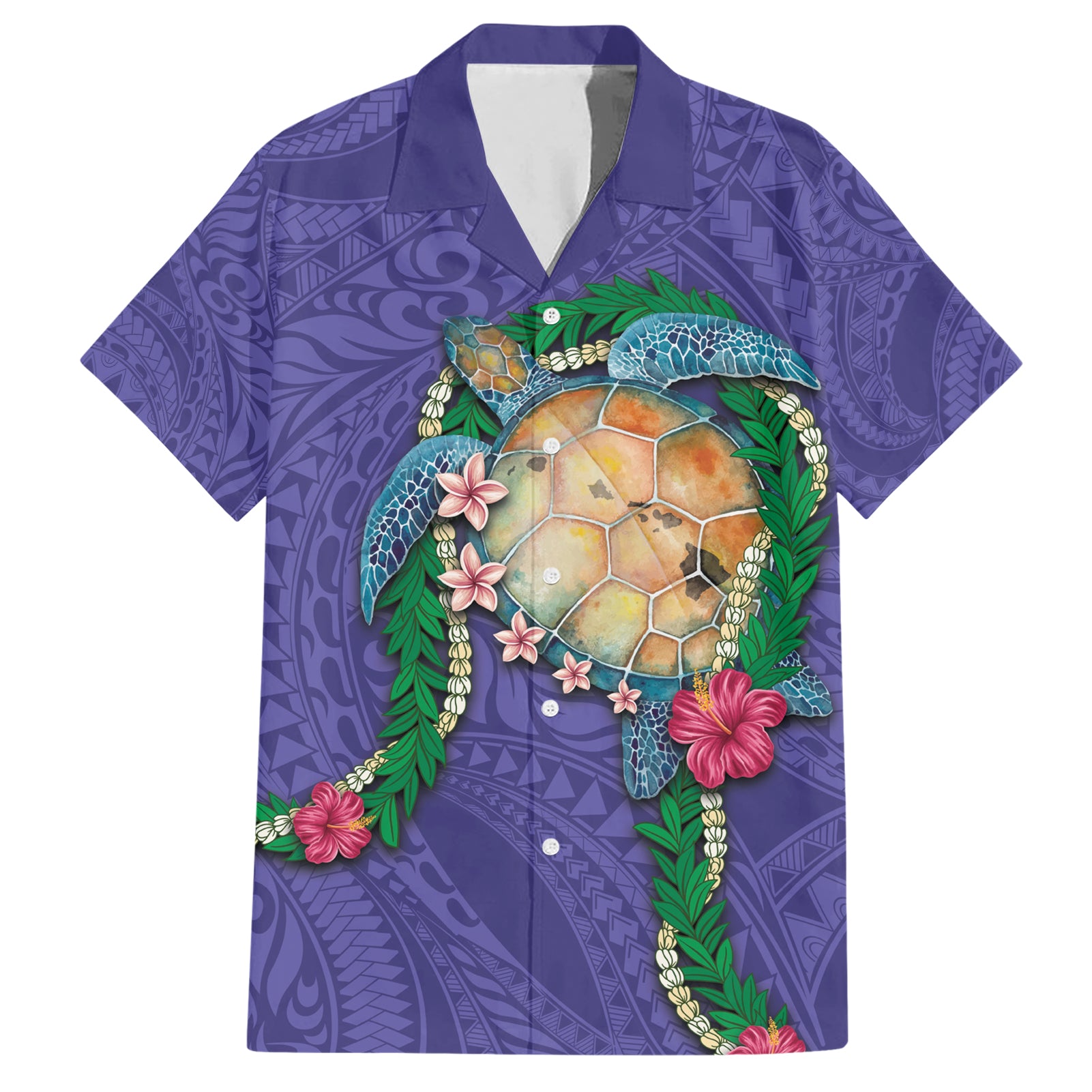 Hawaii Pikake and Maile Lei Hawaiian Shirt Honu Polynesian Pattern Purple Color