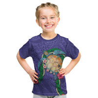 Hawaii Pikake and Maile Lei Kid T Shirt Honu Polynesian Pattern Purple Color