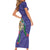 Hawaii Pikake and Maile Lei Short Sleeve Bodycon Dress Honu Polynesian Pattern Purple Color