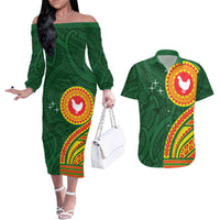 Manu'a Cession Day Couples Matching Off The Shoulder Long Sleeve Dress and Hawaiian Shirt Polynesian Pattern