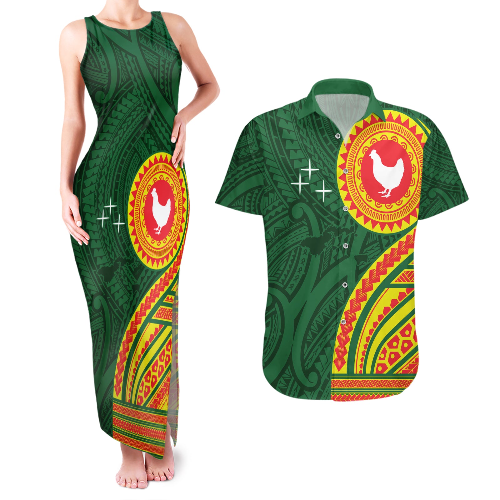 Manu'a Cession Day Couples Matching Tank Maxi Dress and Hawaiian Shirt Polynesian Pattern