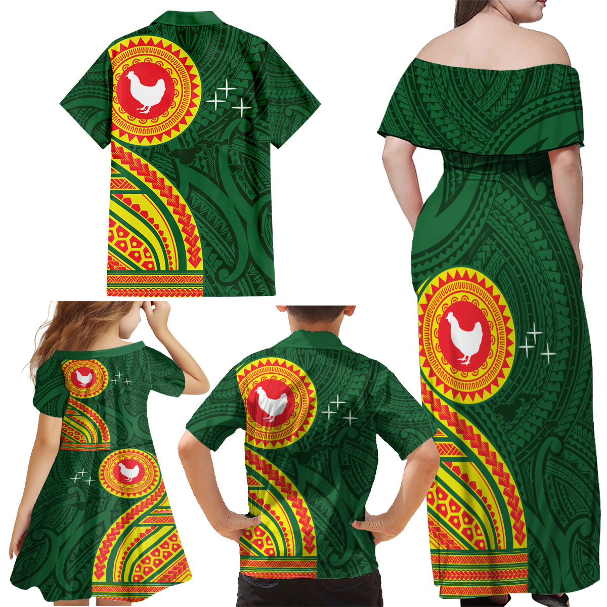 Manu'a Cession Day Family Matching Off Shoulder Maxi Dress and Hawaiian Shirt Polynesian Pattern