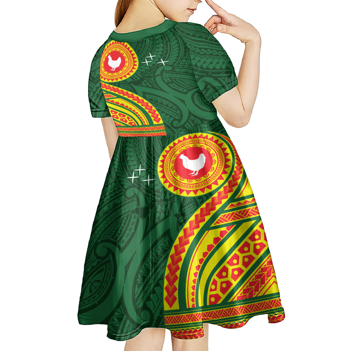 Manu'a Cession Day Kid Short Sleeve Dress Polynesian Pattern