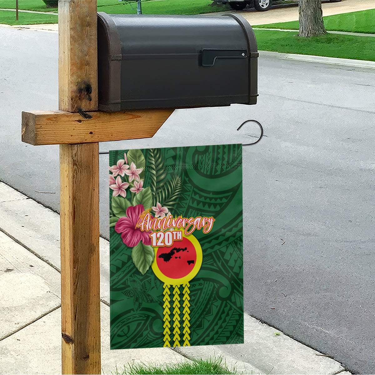 Manu'a Cession Day 120th Anniversary Garden Flag Polynesian Pattern and Hibiscus Flower