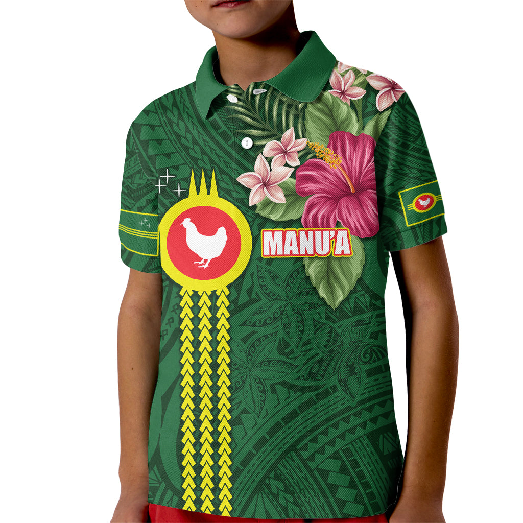 Manu'a Cession Day 120th Anniversary Kid Polo Shirt Polynesian Pattern and Hibiscus Flower