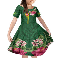 Manu'a Cession Day 120th Anniversary Kid Short Sleeve Dress Polynesian Pattern and Hibiscus Flower