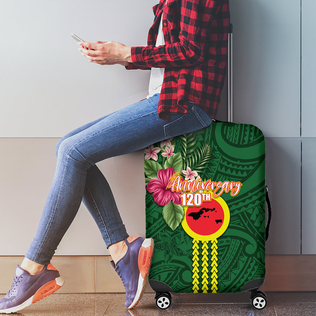 Manu'a Cession Day 120th Anniversary Luggage Cover Polynesian Pattern and Hibiscus Flower