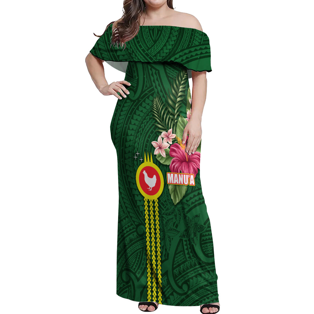 Manu'a Cession Day 120th Anniversary Off Shoulder Maxi Dress Polynesian Pattern and Hibiscus Flower