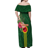 Manu'a Cession Day 120th Anniversary Off Shoulder Maxi Dress Polynesian Pattern and Hibiscus Flower