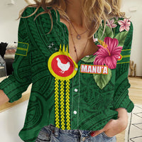 Manu'a Cession Day 120th Anniversary Women Casual Shirt Polynesian Pattern and Hibiscus Flower LT03 Female Green - Polynesian Pride