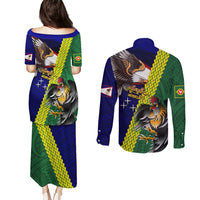 Manu'a Island and American Samoa Couples Matching Puletasi and Long Sleeve Button Shirt Rooster and Eagle Mascot