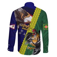 Manu'a Island and American Samoa Family Matching Off The Shoulder Long Sleeve Dress and Hawaiian Shirt Rooster and Eagle Mascot