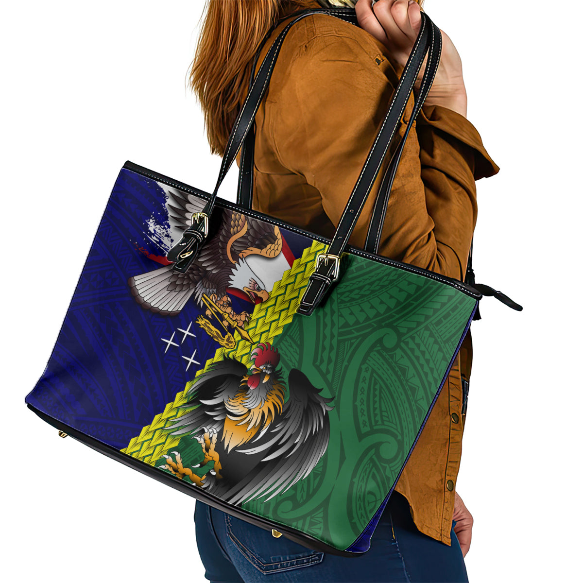 Manu'a Island and American Samoa Leather Tote Bag Rooster and Eagle Mascot