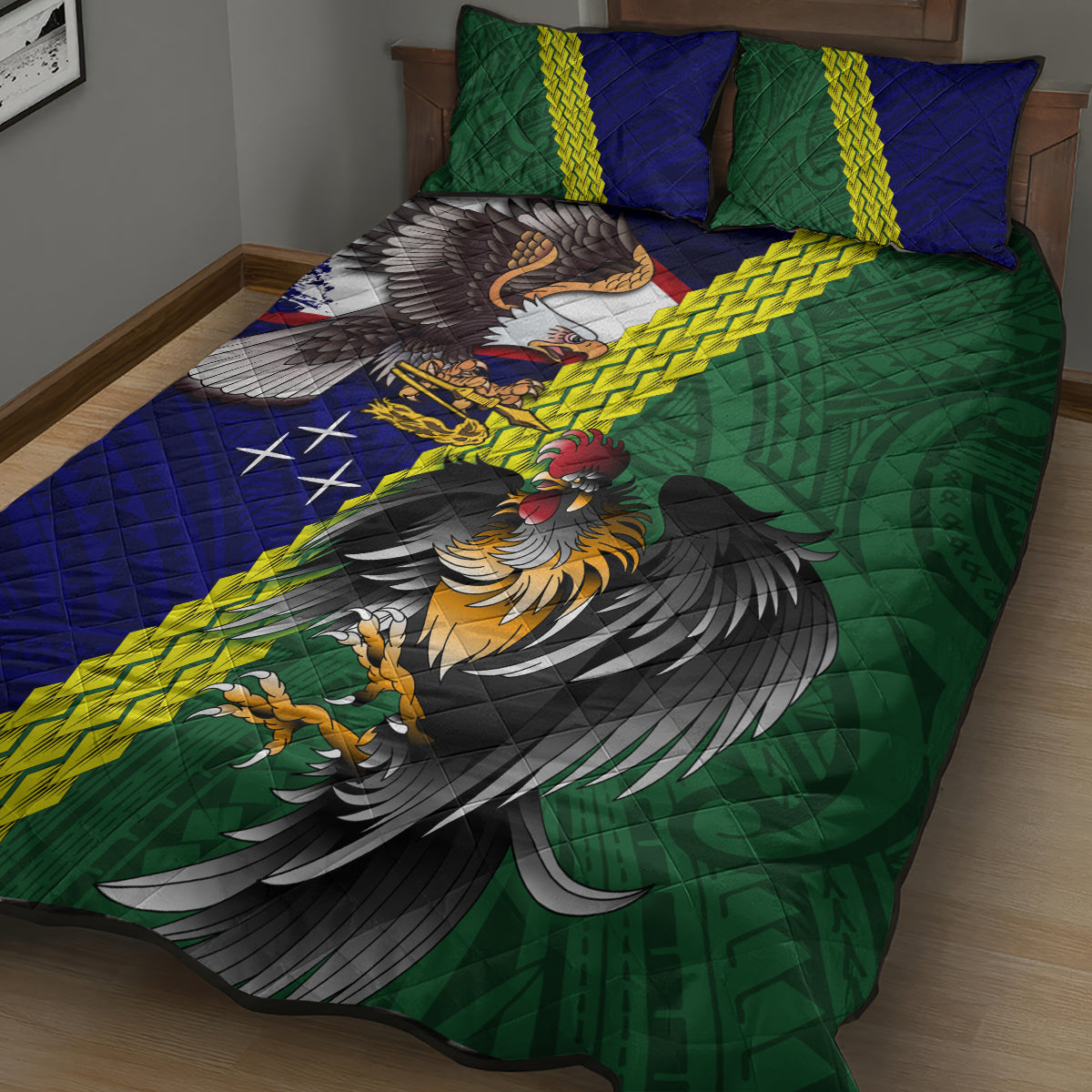 Manu'a Island and American Samoa Quilt Bed Set Rooster and Eagle Mascot