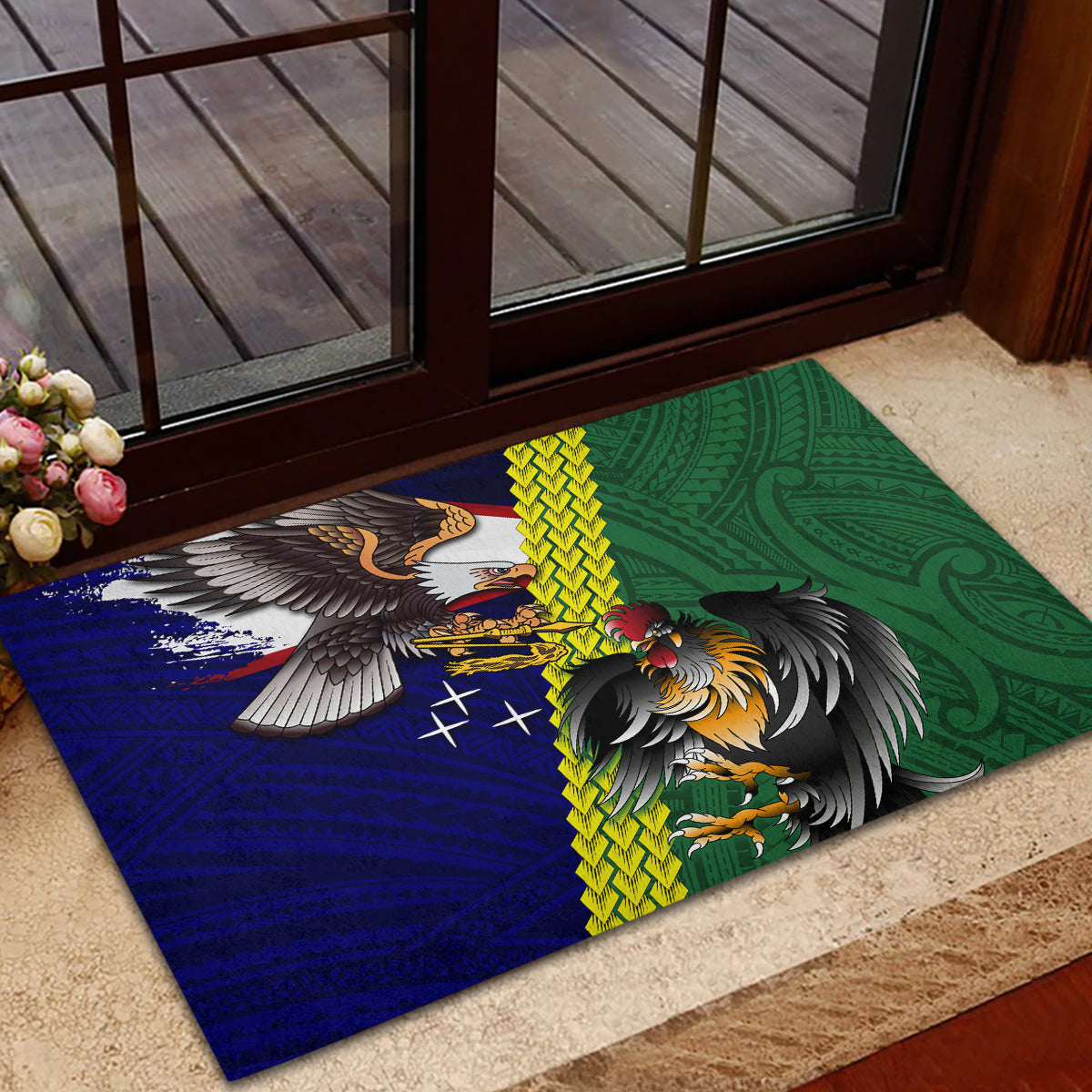 Manu'a Island and American Samoa Rubber Doormat Rooster and Eagle Mascot