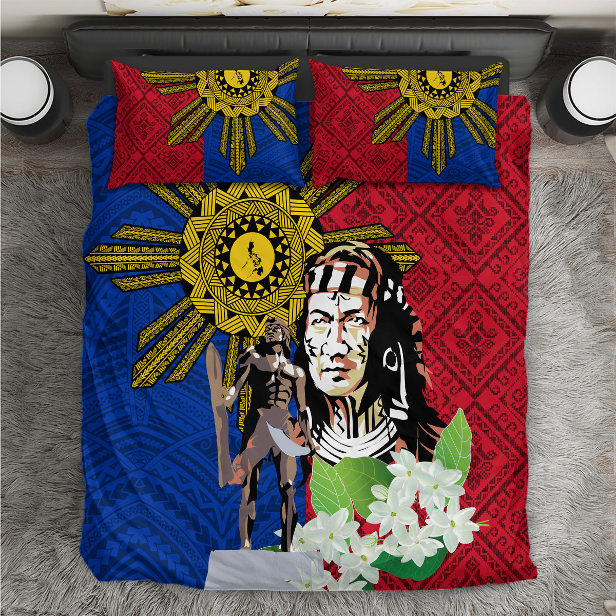 Philippines Lapu-Lapu Bedding Set Filipino Sun Tattoo With Yakan Pattern