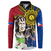Philippines Lapu-Lapu Button Sweatshirt Filipino Sun Tattoo With Yakan Pattern