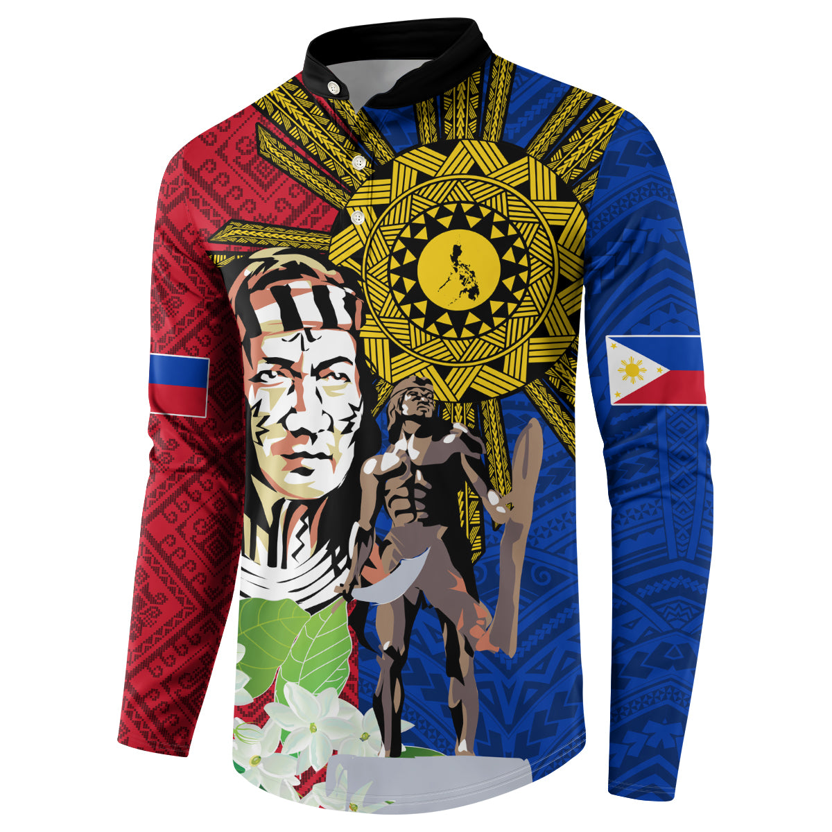 Philippines Lapu-Lapu Button Sweatshirt Filipino Sun Tattoo With Yakan Pattern