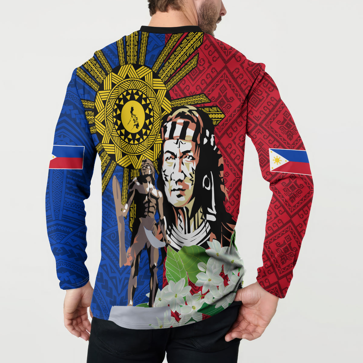 Philippines Lapu-Lapu Button Sweatshirt Filipino Sun Tattoo With Yakan Pattern