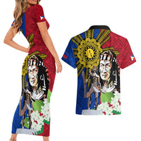 Philippines Lapu-Lapu Couples Matching Short Sleeve Bodycon Dress and Hawaiian Shirt Filipino Sun Tattoo With Yakan Pattern