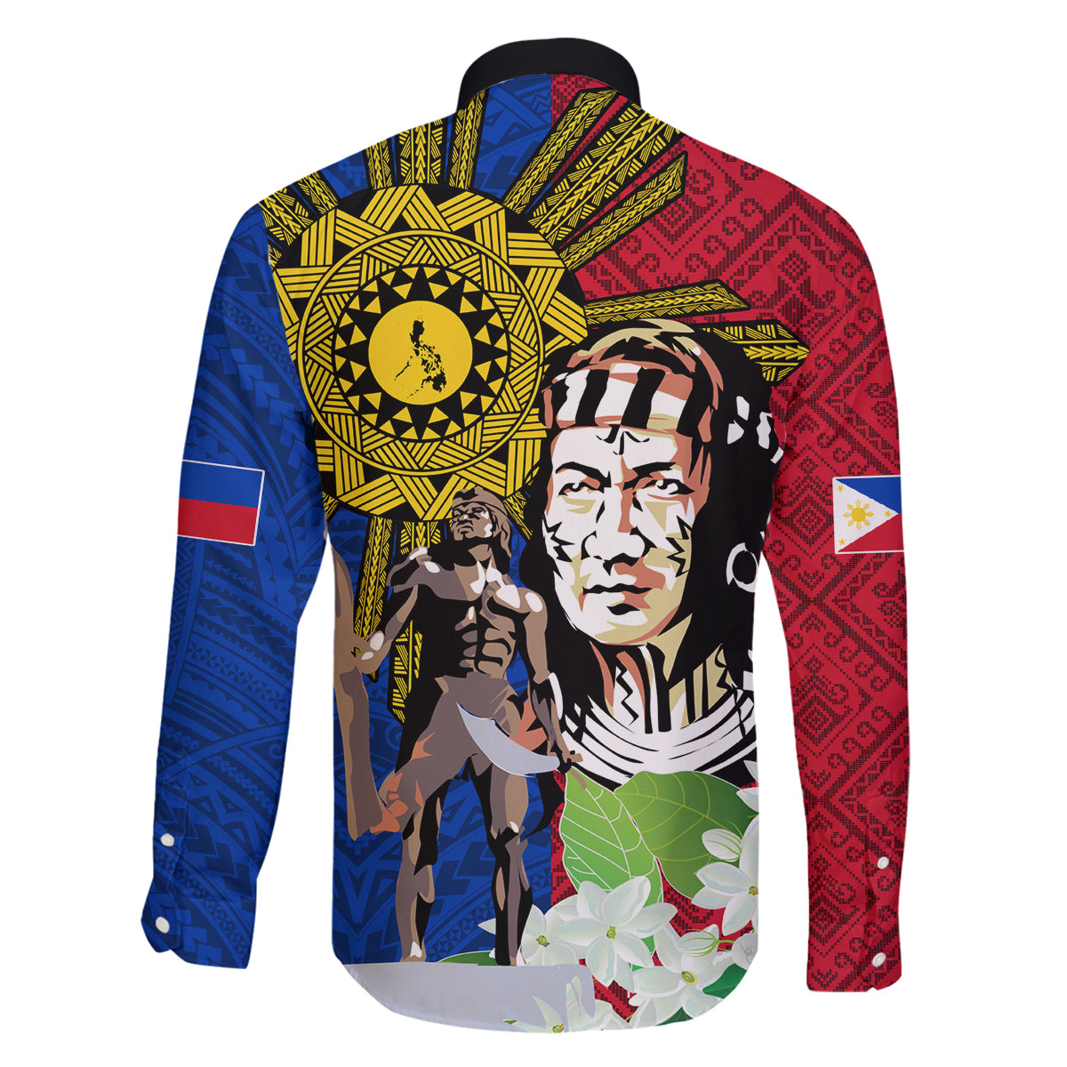 Philippines Lapu-Lapu Family Matching Off The Shoulder Long Sleeve Dress and Hawaiian Shirt Filipino Sun Tattoo With Yakan Pattern