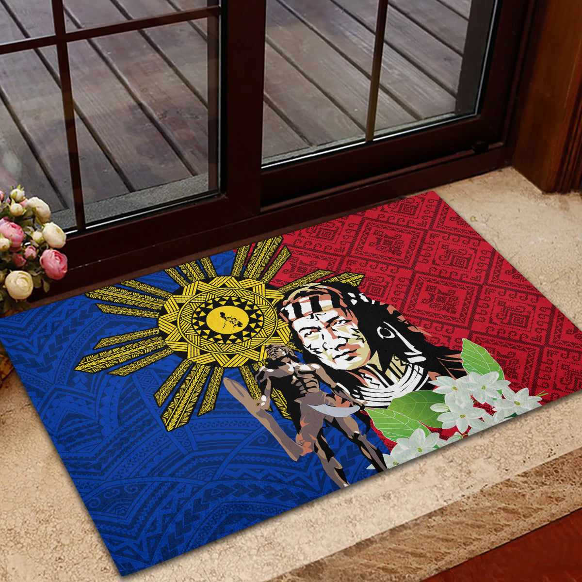 Philippines Lapu-Lapu Rubber Doormat Filipino Sun Tattoo With Yakan Pattern