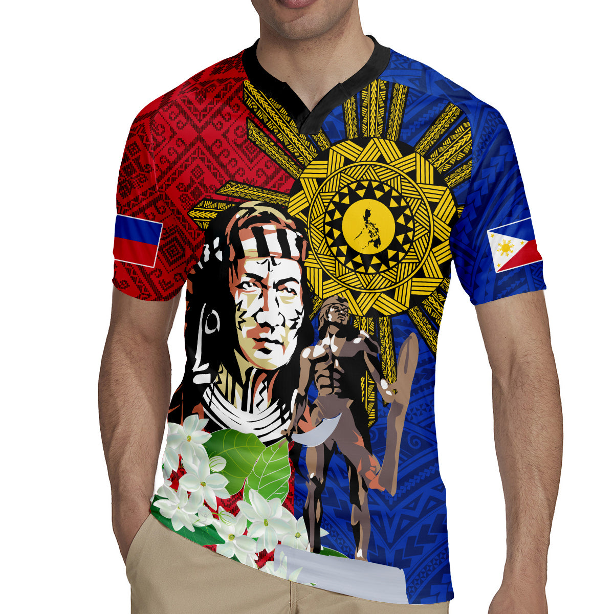 Philippines Lapu-Lapu Rugby Jersey Filipino Sun Tattoo With Yakan Pattern