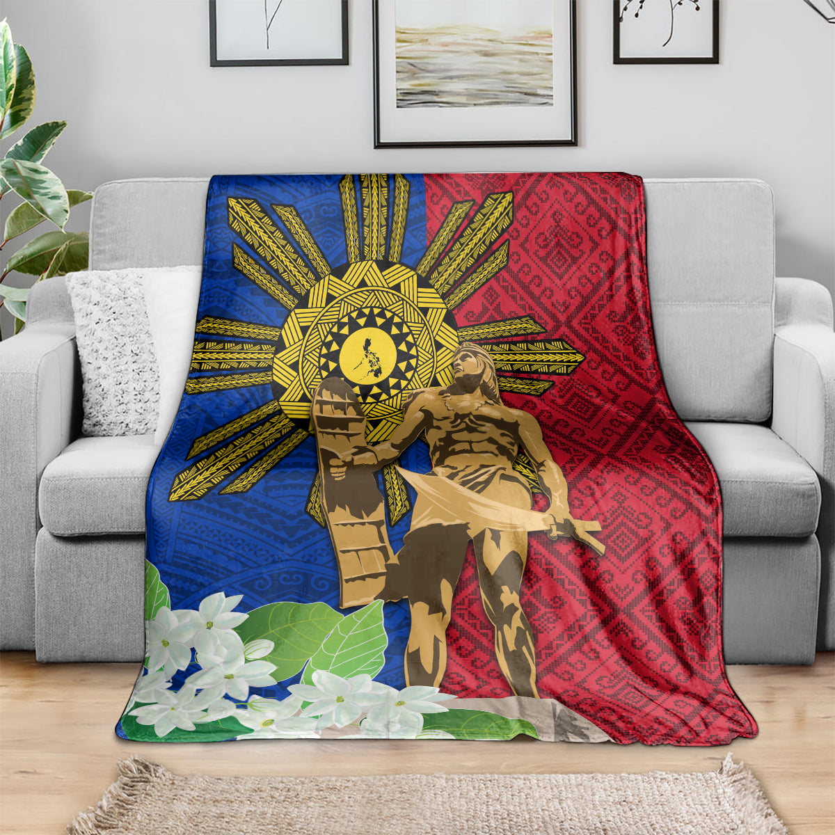 Philippines Lapu Lapu King Jasmine Flowers Blanket Filipino Sun Tattoo