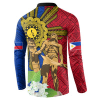 Philippines Lapu Lapu King Jasmine Flowers Button Sweatshirt Filipino Sun Tattoo