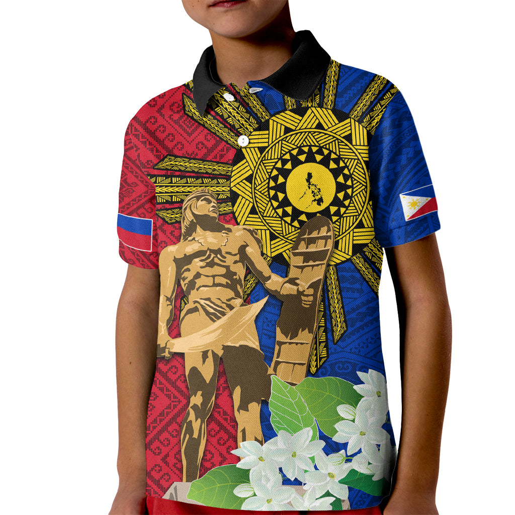 Philippines Lapu Lapu King Jasmine Flowers Kid Polo Shirt Filipino Sun Tattoo