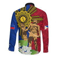 Philippines Lapu Lapu King Jasmine Flowers Long Sleeve Button Shirt Filipino Sun Tattoo