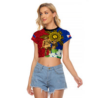 Philippines Lapu Lapu King Jasmine Flowers Raglan Cropped T Shirt Filipino Sun Tattoo