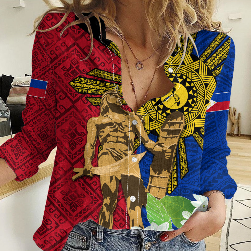 Philippines Lapu Lapu King Jasmine Flowers Women Casual Shirt Filipino Sun Tattoo