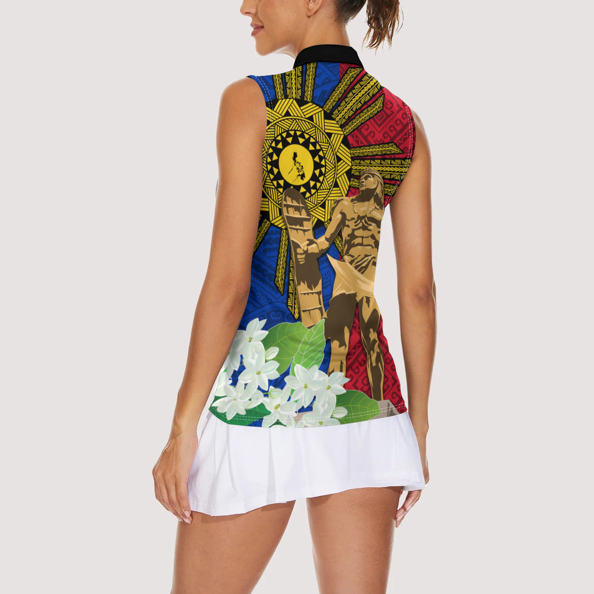 Philippines Lapu Lapu King Jasmine Flowers Women Sleeveless Polo Shirt Filipino Sun Tattoo