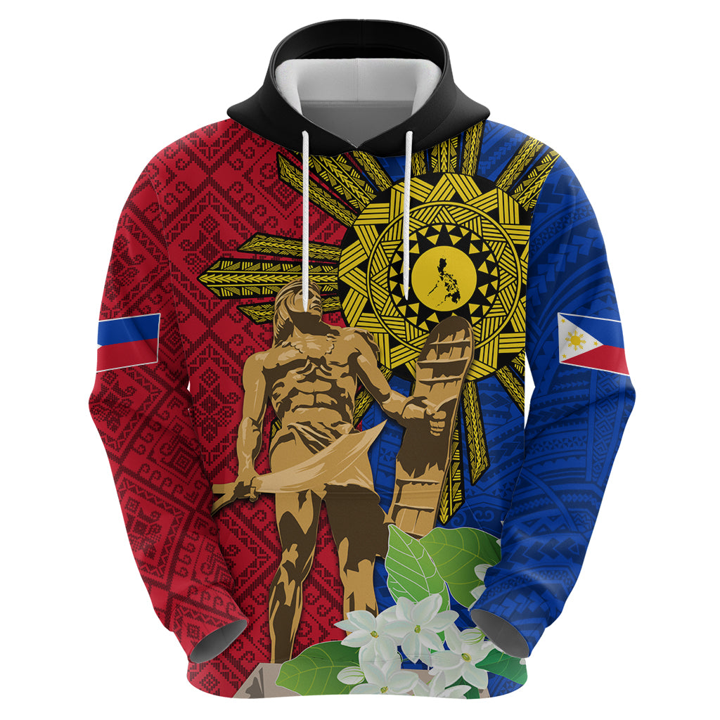 Philippines Lapu Lapu King Jasmine Flowers Zip Hoodie Filipino Sun Tattoo