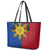 Philippines Sun Batok Tattoo Leather Tote Bag Polynesian and Yakan Pattern