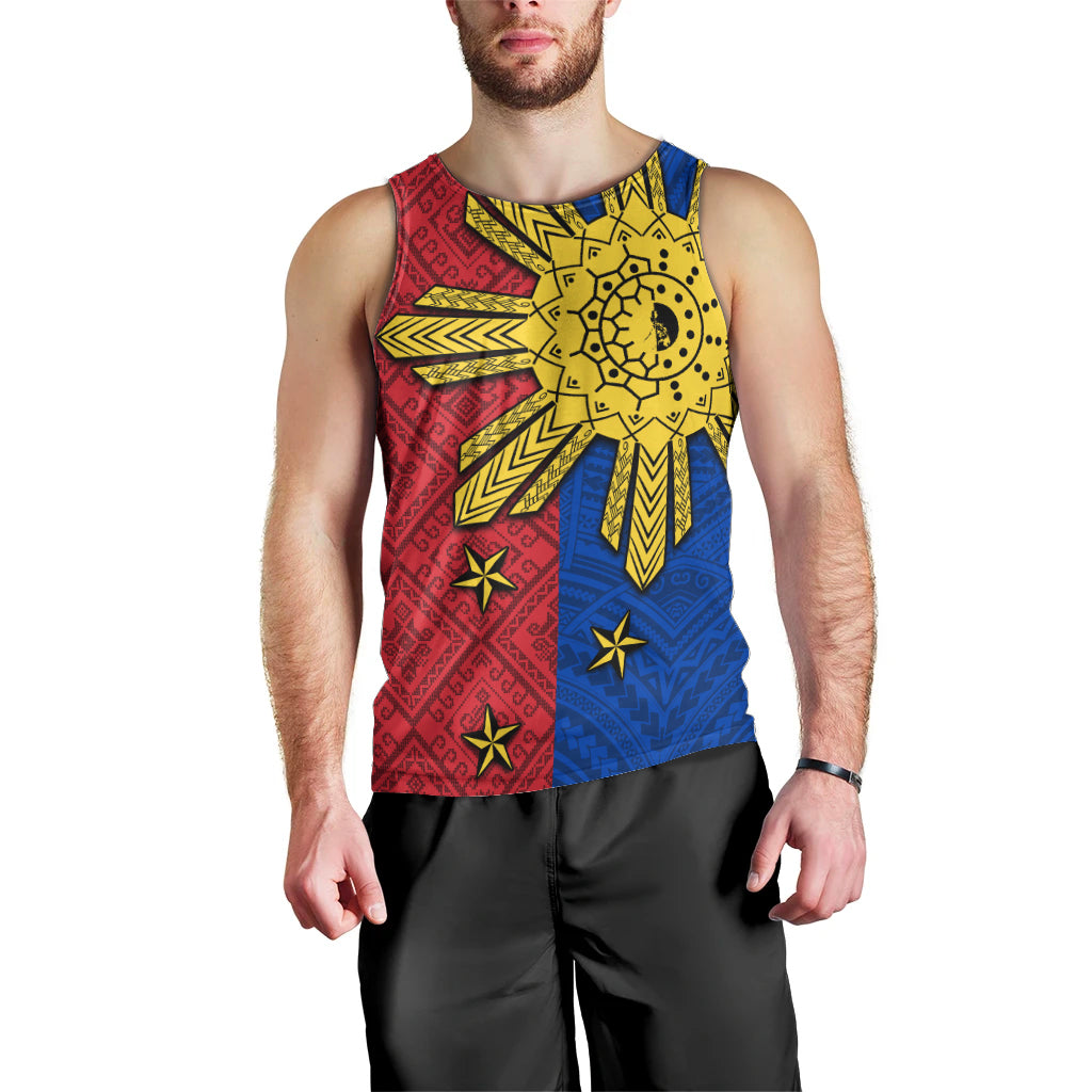 Philippines Sun Batok Tattoo Men Tank Top Polynesian and Yakan Pattern