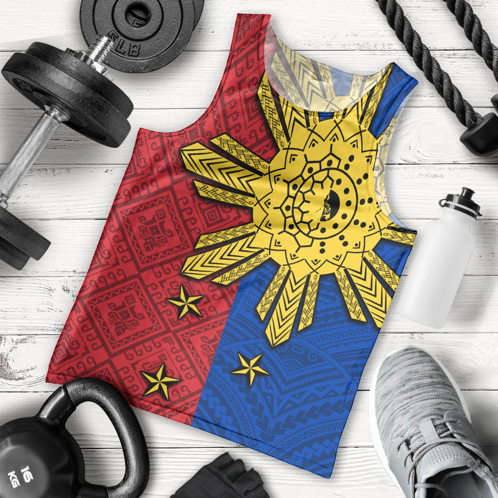 Philippines Sun Batok Tattoo Men Tank Top Polynesian and Yakan Pattern