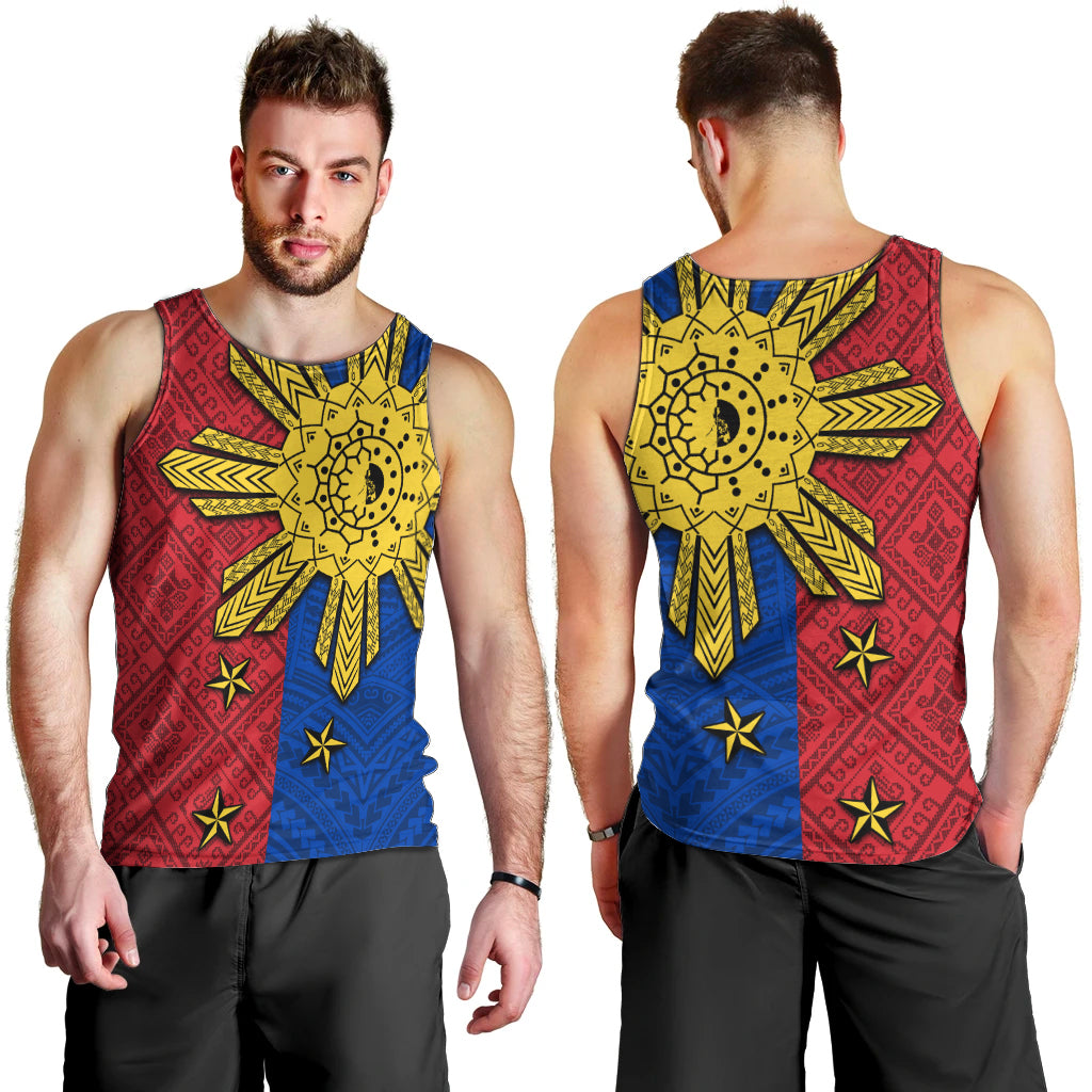 Philippines Sun Batok Tattoo Men Tank Top Polynesian and Yakan Pattern
